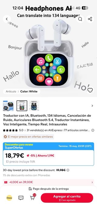 Auriculares Traductor Inteligente Blanco