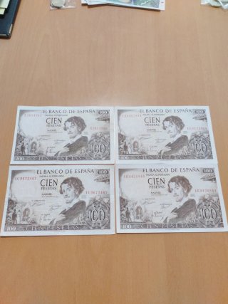4 Billetes 100 Pesetas España 1965