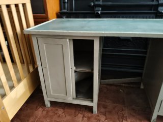 Escritorio antiguo madera y cristal
