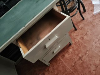 Escritorio antiguo madera y cristal