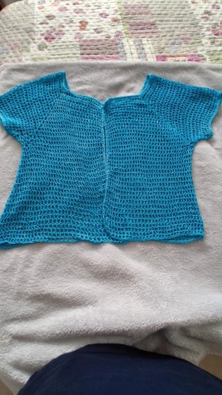 Conjunto Top y Rebeca Crochet Azul. Hilo  viscosa