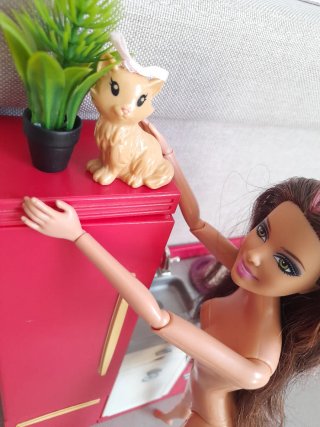 Cucina Barbie double face con accessori e gatto