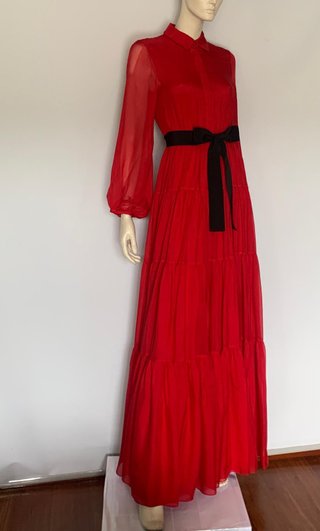 Vestido Rojo Seda Carolina Herrera Talla M