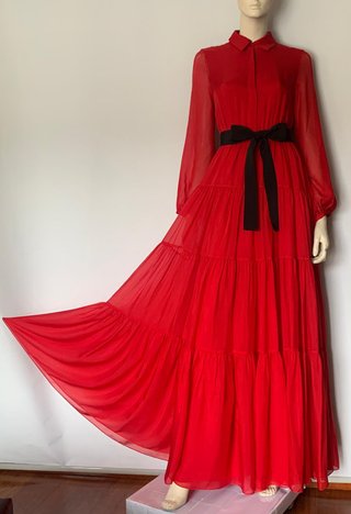 Vestido Rojo Seda Carolina Herrera Talla M