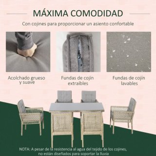 6 sillas de ratán sintético con cojines gris