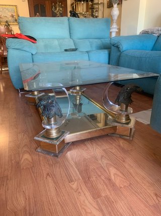 Mesa comedor cristal y sillas madera