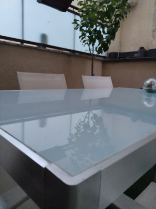 Mesa de jardín cristal y aluminio