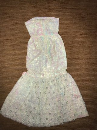 Vestido Muñeca Darling Blanco Brillo Lazo Rosa