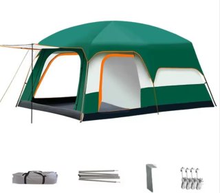 Tienda de campaña verde y naranja