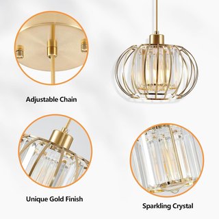 2 Lámparas Colgantes Doradas Cristal Inalámbrica