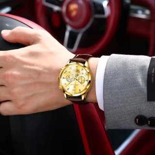 Reloj Poedagar Dorado y Marrón Hombre