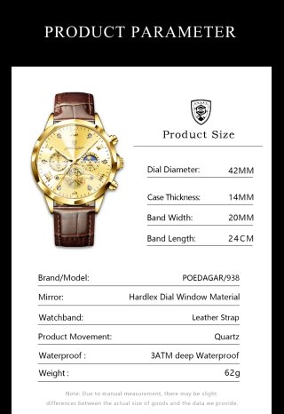 Reloj Poedagar Dorado y Marrón Hombre