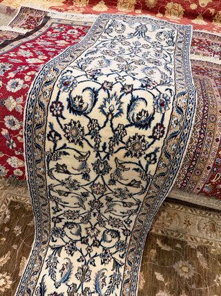 Tappeto Persa in Lana Beige/Blu per Corridoio