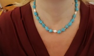 Collana boho chic Howulite Turchese e Perle