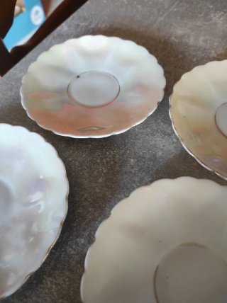 Lote 5 platillos flor porcelana iridiscente