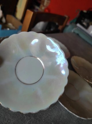 Lote 5 platillos flor porcelana iridiscente