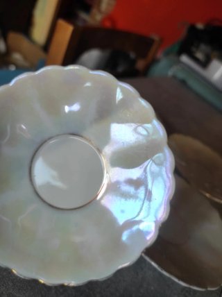 Lote 5 platillos flor porcelana iridiscente