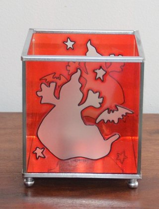 Porta-velas vitral com fantasmas e morcego