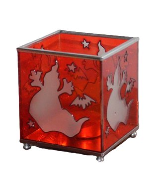 Porta-velas vitral com fantasmas e morcego
