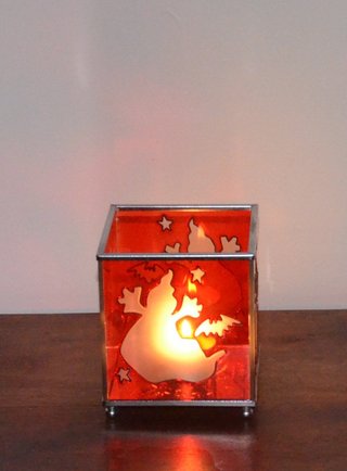 Porta-velas vitral com fantasmas e morcego