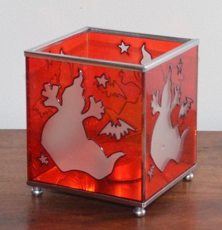 Porta-velas vitral com fantasmas e morcego