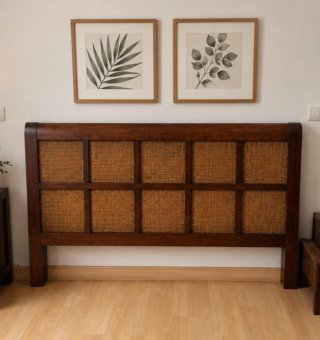 Cabecero Colonial Teca Maciza y Rattan