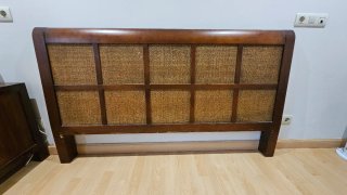 Cabecero Colonial Teca Maciza y Rattan