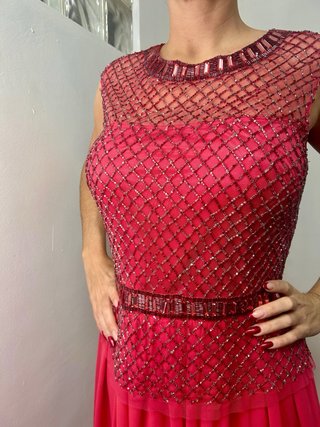 Vestido largo rosa y rojo talla 46