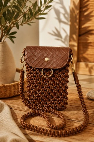 Porta telemóvel macramé com franjas ou sem.