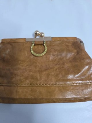 Portamonete vintage pelle Lourdes souvenir