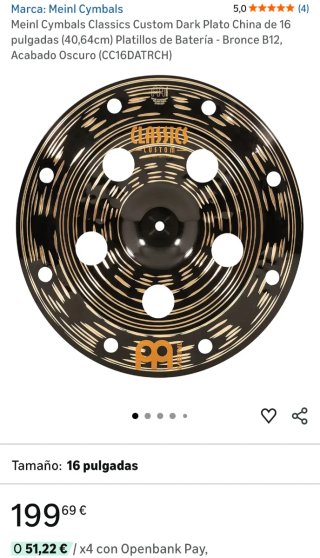 Meinl  Custom Dark 16 China + brazo Gibraltar.