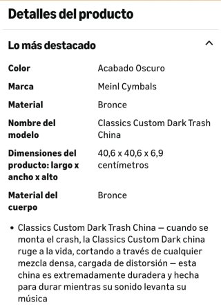 Meinl  Custom Dark 16 China + brazo Gibraltar.
