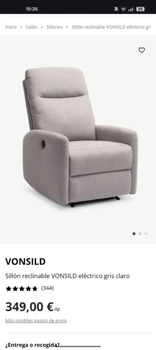 Sillón reclinable eléctrico gris VONSILD Jysk