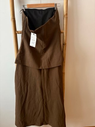 Vestido Zara Marrón Largo Sin Tirantes