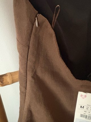 Vestido Zara Marrón Largo Sin Tirantes