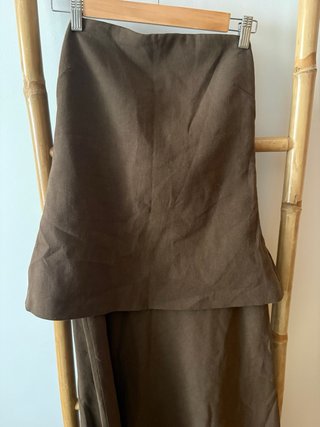 Vestido Zara Marrón Largo Sin Tirantes