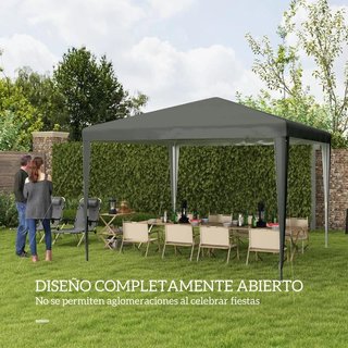 Carpa Jardín 3x3 Gazebo Acero Gris Desmontable