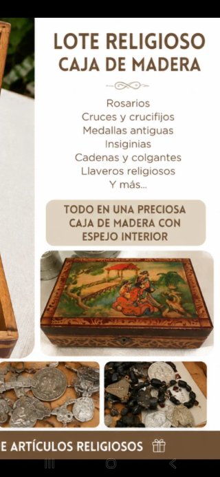 Caja con reliquias religiosas variadas