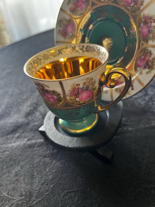 Demitasse+pires JWK Bavaria-Verde Esmeralda e Ouro