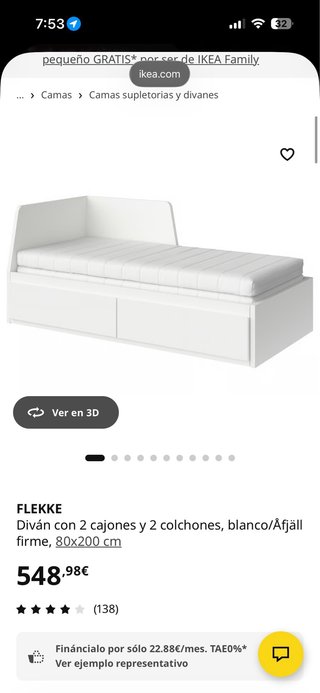 Cama IKEA 80x200 con 2 cajones y colchón