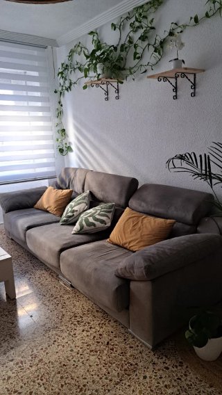Sofá 3 plazas tela beige/gris