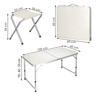 Mesa Plegable Aluminio + 4 Taburetes