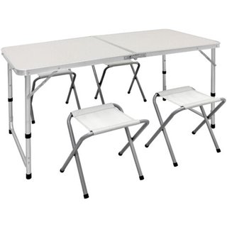 Mesa Plegable Aluminio + 4 Taburetes