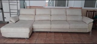 Sofá chaise longue tela beige 4 plazas