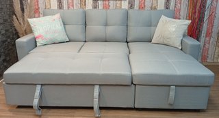 Sofá Cama,`PAU` Terciopelo, Gris, Cómodo. ¡Oferta!