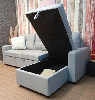 Sofá Cama,`PAU` Terciopelo, Gris, Cómodo. ¡Oferta!