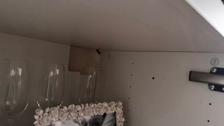 Mueble TV blanco y madera con cristal