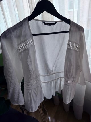 Blusa Zara Blanca Manga Larga