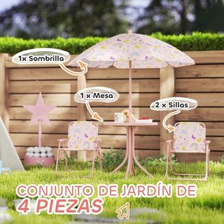 Conjunto Infantil de Jardín Plegable con 2 Sillas