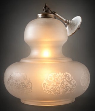 Lámpara antigua cristal opalino grabado vintage